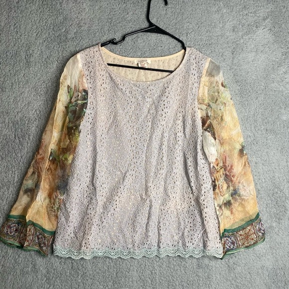 Sundance silk long sleeve sheer floral artsy lace art to wear abstract medium - Picture 1 of 11